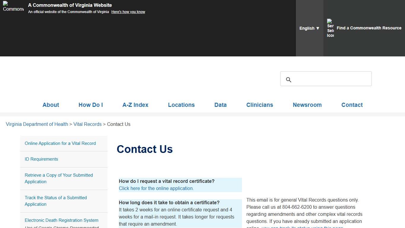 Contact Us - Vital Records